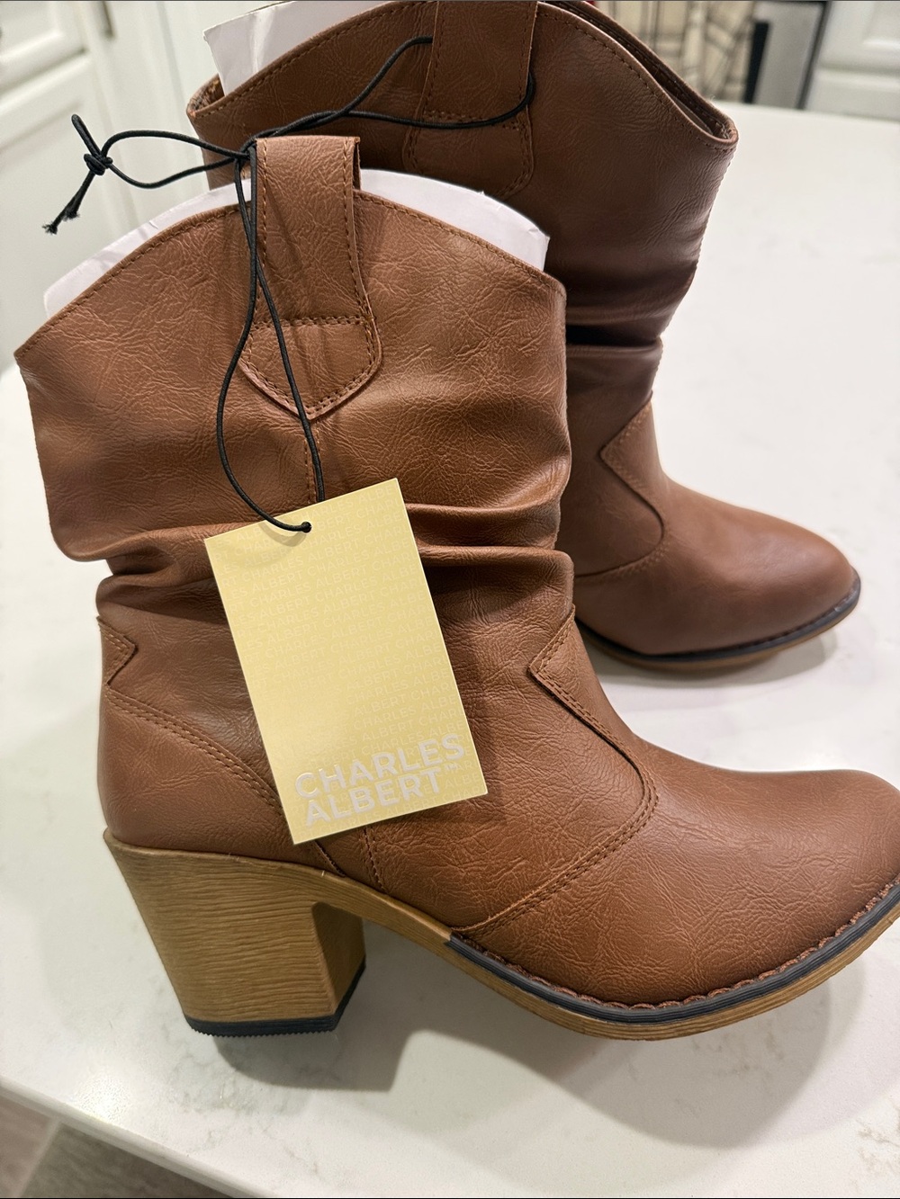 Charles Albert Brown Mid-Heel Western Booties